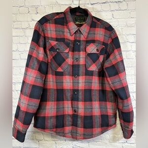 JACHS New York Sherpa Lined Red Black Plaid Outdoor Flannel Shirt Jacket Size L